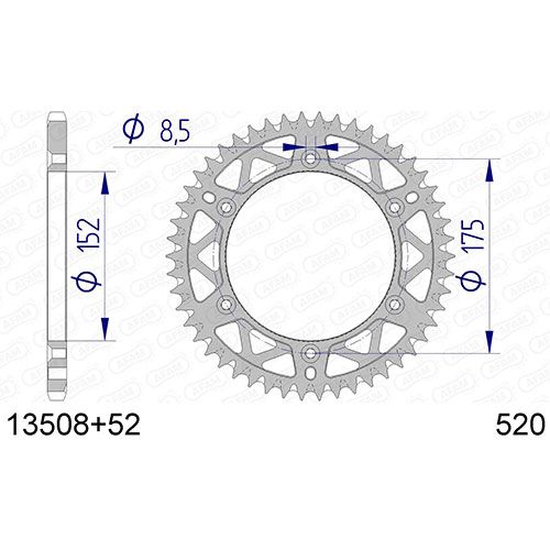 13508-52 Звезда ведомая 520 (алюминий) c самочисткой AFAM 13508-52 13508+52