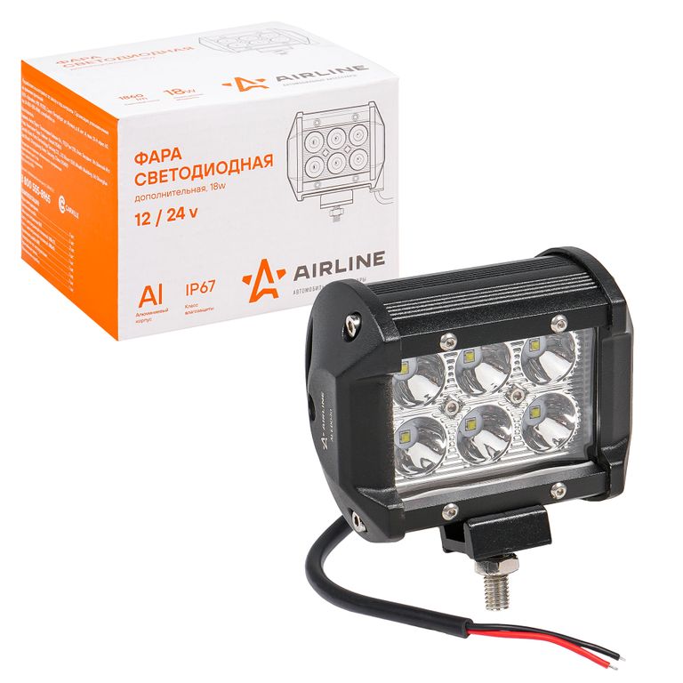 Фара светодиодная (балка) двухрядная, 6LED направленный свет, 18W (98х78х65) 12/24V (ALED040) AIRLINE