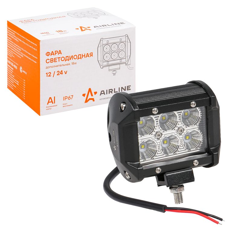 Фара светодиодная (балка) двухрядная, 6LED рассеянный свет, 18W (98х78х65) 12/24V (ALED041) AIRLINE