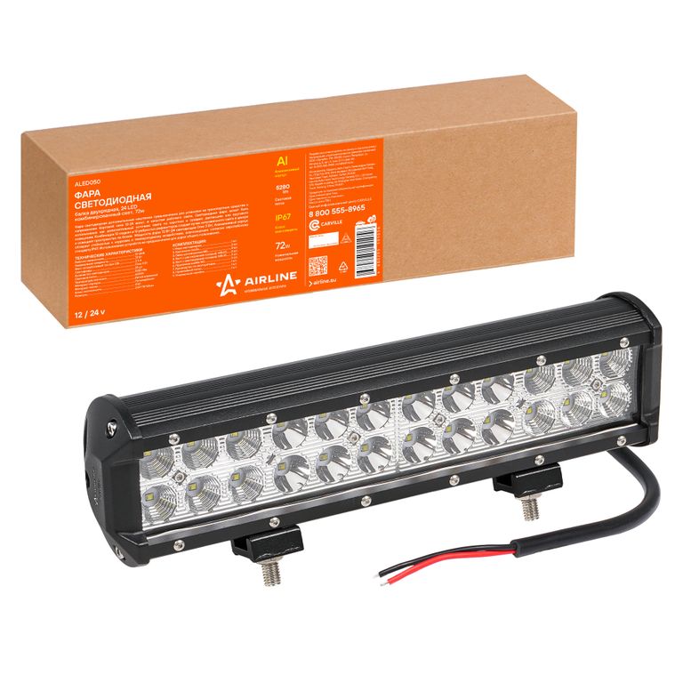 Фара светодиодная (балка) двухрядная, 24LED комбин.свет, 72W (300х78х65) 12/24V (ALED050) AIRLINE