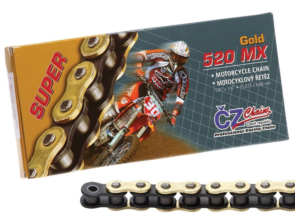 Цепь для мототехники CZ Chains 520MX-112 Gold (Без сальников) (Золотая)