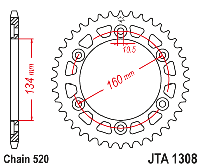 Звезда ведомая алюминиевая JT JTA1308.43 (JTA1308-43) (A1308-43) для Honda Road
