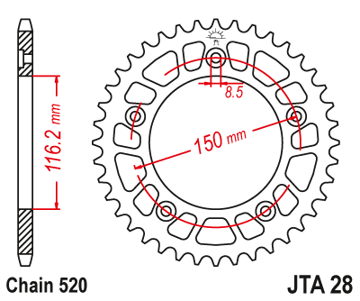 Звезда ведомая алюминиевая JT JTA28.42 (JTA28-42) (A28-42) для Aprilia Road