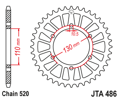 Звезда ведомая алюминиевая JT JTA486.43 (JTA486-43) (A486-43) для Kawasaki Road // Suzuki Road // Yamaha Road