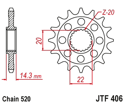 Звезда ведущая JT JTF406.16 (JTF406-16) (F406-16)