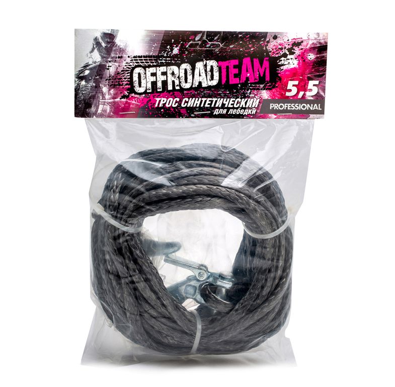 Трос синтетический OffRoadTeam Professional 5,5мм х 15м, с крюком OffRoadTeam ORT-PROF-5.5/15